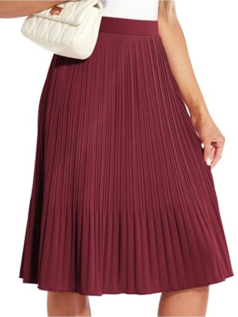 Drapey Knitted Chiffon Pleated Midi Skirt Womens Elastic Waist